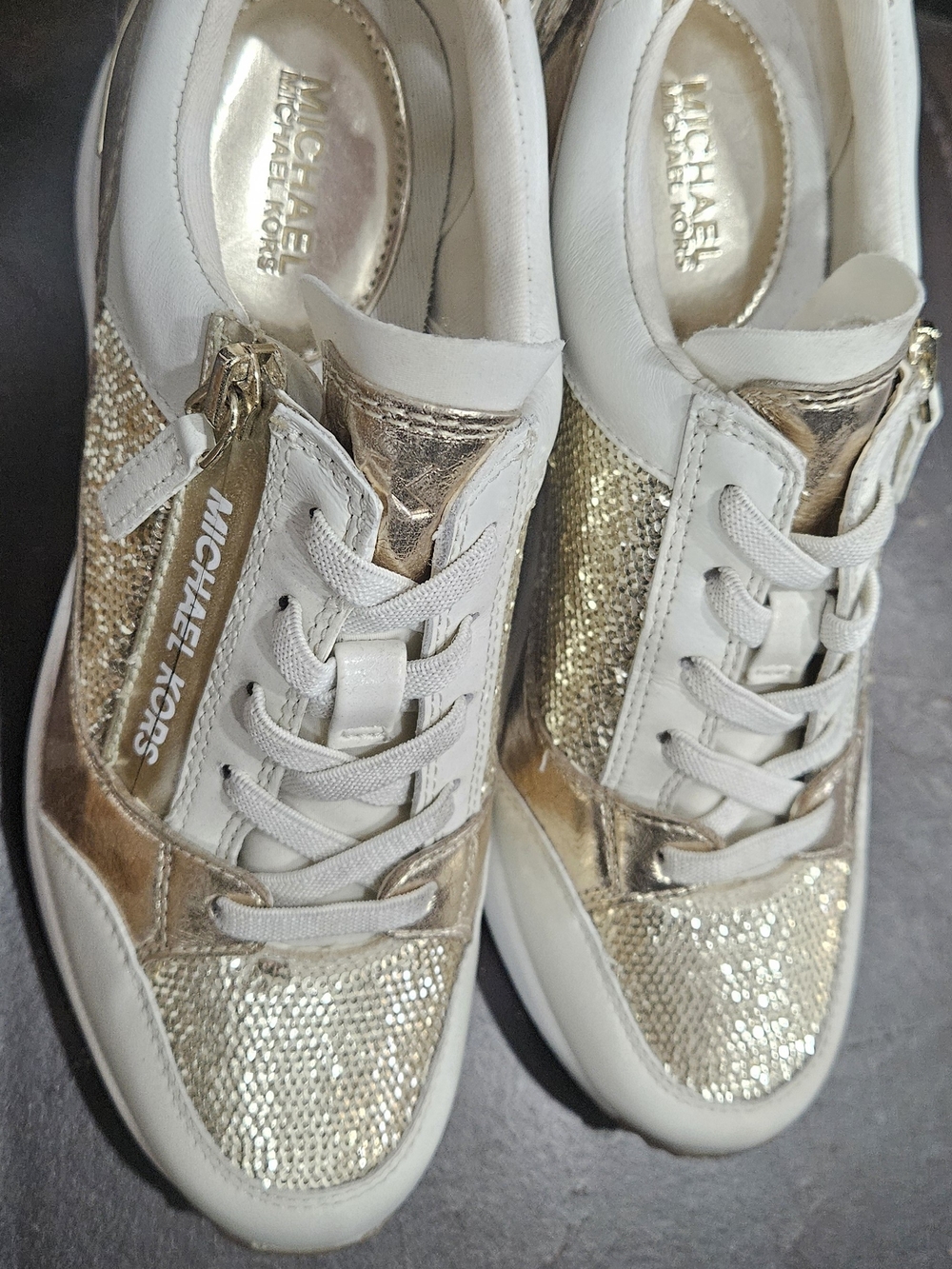 Michael Kors Georgie Trainer Glitter Chain Mesh Wedge Sneakers Women’s Size 5.5